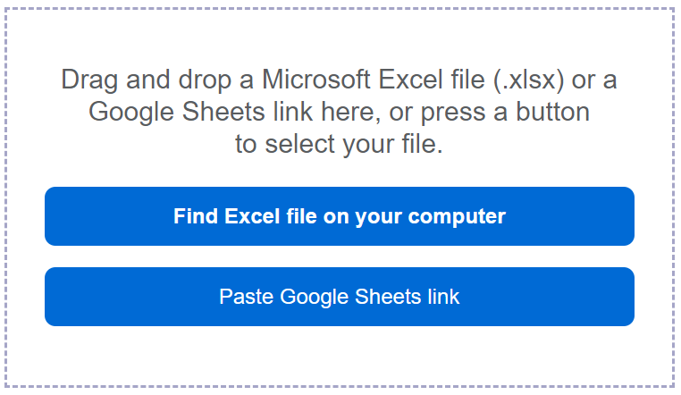 Spreadsheet upload feature screenshot