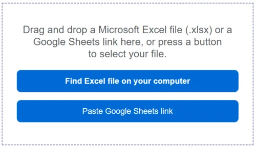 Spreadsheet upload feature screenshot